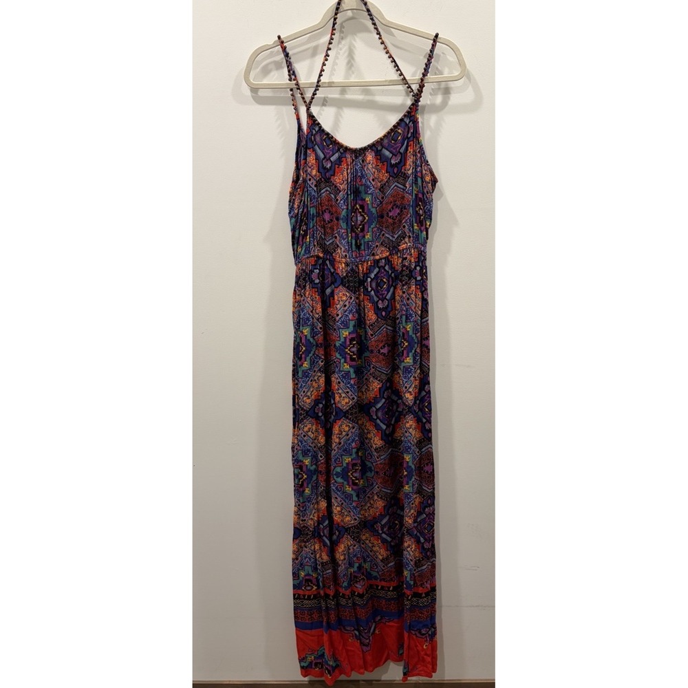 Alloy Apparel boho flirty Women's Multicolor Geometric Maxi Dress beaded  L